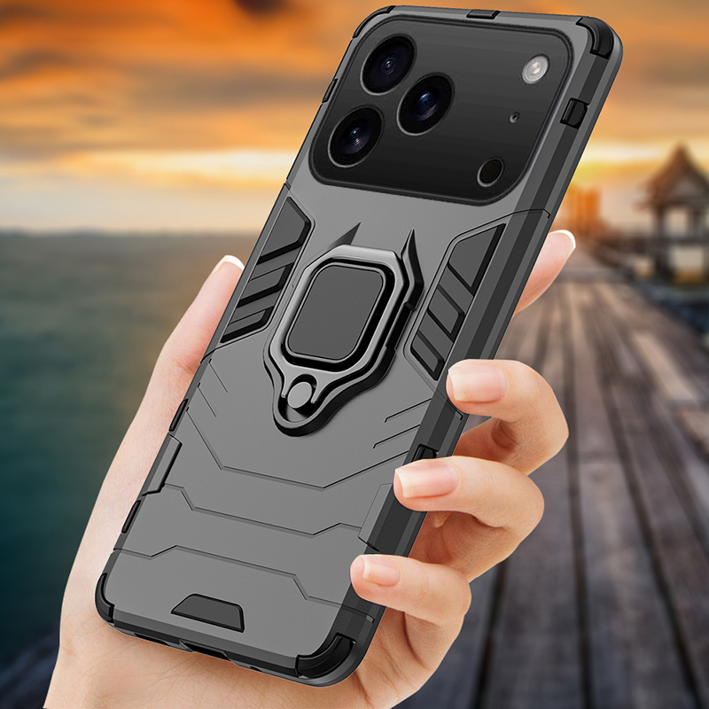 For iPhone 17 / 17 Pro / 17 Air / 17 Pro Max Phone Case Shockproof Armor iron Metal Ring Kickstand Bracket Casing for iPhone 17 Air Cover Casing HP.