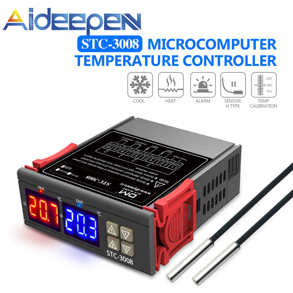 Original Aideepen STC-3008 Two digital temperature controllers, 10a temperature probe, heat 12V 24V 110V 220V genuine Digital Thermostat Temperature Controller Dual NTC Sensor