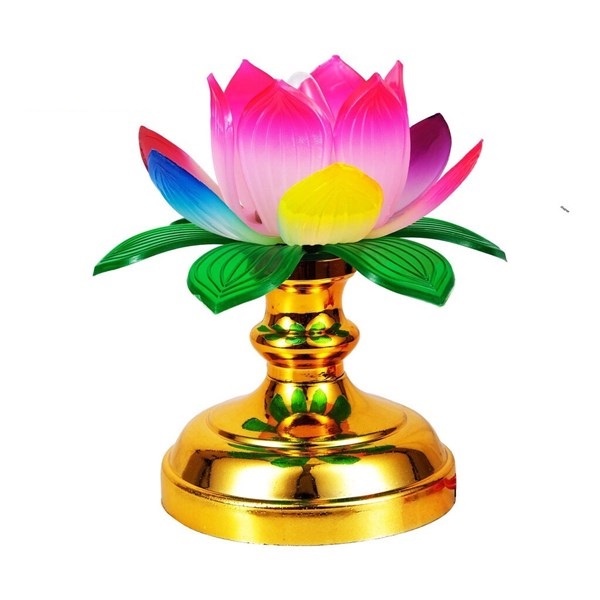 Bộ Đèn Bàn Thờ Hoa Sen HS-01 Đế Vàng Nhỏ