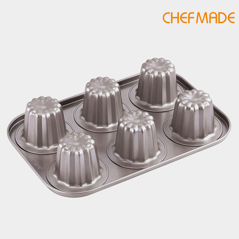 CHEFMADE Canele Mold Cake Pan, 12-Cavity Non-Stick Cannele Muffin Bakeware Cupcake Pan for Oven Baking (Champagne Gold)