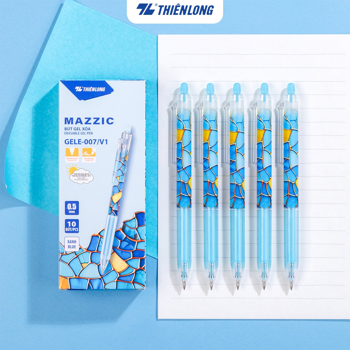 Combo 5/10/20 bút gel xóa được thiên long mazzic gele-007/v1,ngòi bút cao cấp 0.5mm, màu mực đậm hơn, dễ dàng tẩy xóa