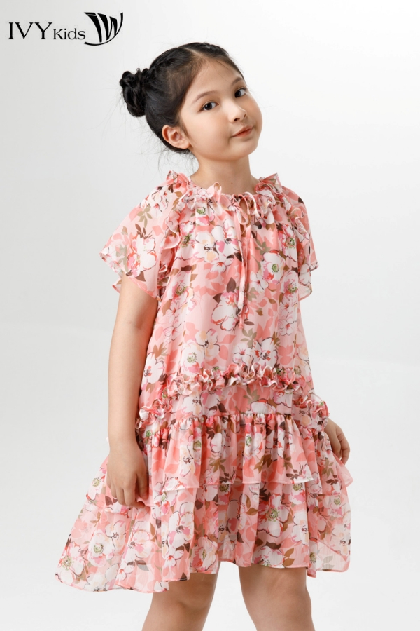 Đầm lụa nhấn bèo bé gái ivy moda ms 48g1506