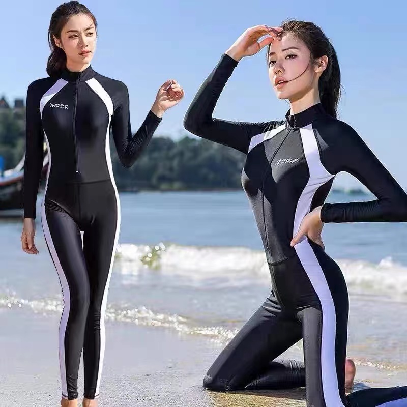 ชุดดำน้ำหญิงชุดว่ายน้ำผู้หญิงซับในผ้าฝ้ายแขนยาวชิ้นเดียว Ladies wetsuit
