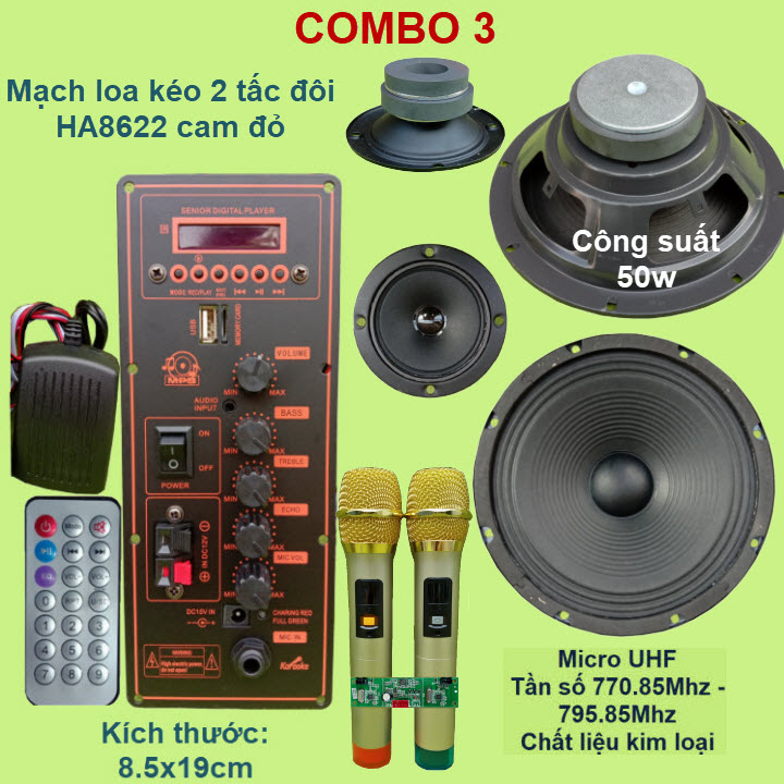 Mạch loa kéo 2 tấc đôi HA8622 cam đỏ