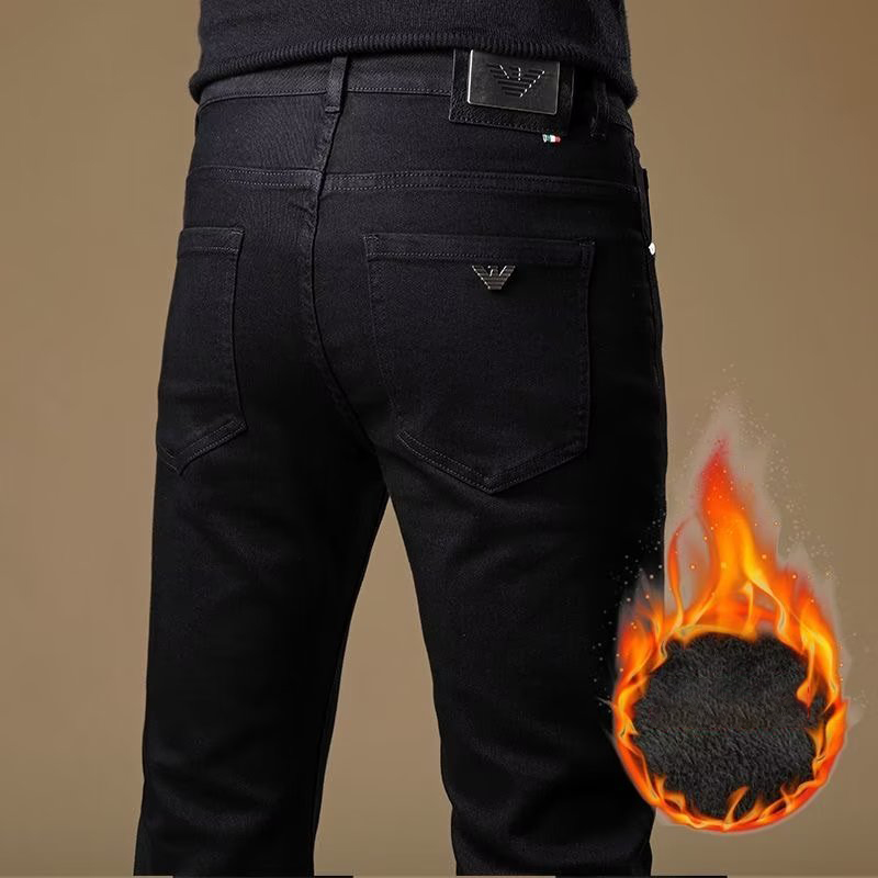 MOLAN Men's black jeans with velvet straight elastic business leisure spring and autumn new denim trousers fashion new youth fashion pants