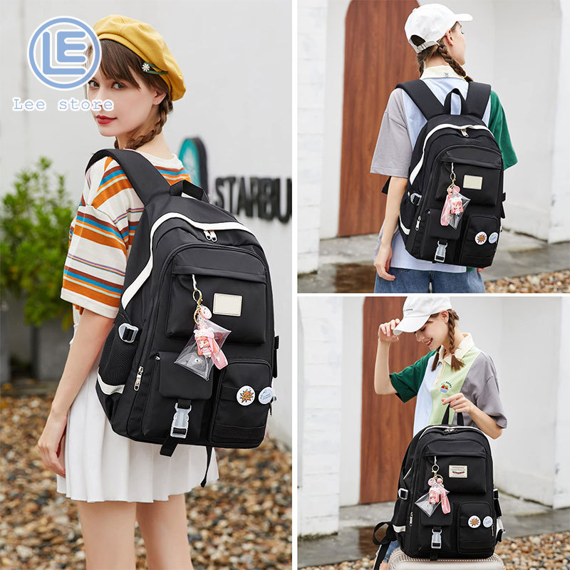 LS Female junior high school student backpack high school student school bag large-capacity backpack college student computer bag