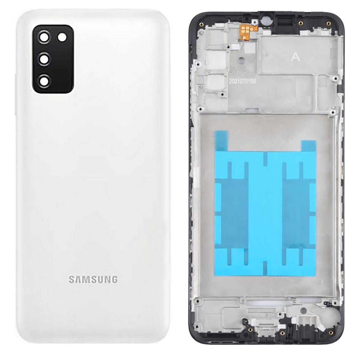 Samsung Galaxy A03s Middle Frame Housing with Power Volume Buttons & Camera Lens Complete Body Casing Replacement Galaxy A03s - White
