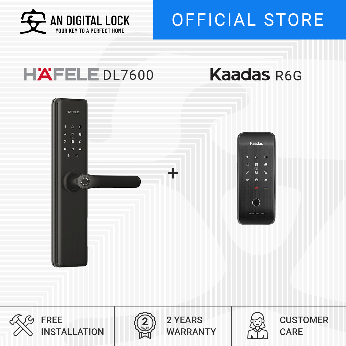 HAFELE DL7600 Digital Door Lock + Kaadas R6G Digital Gate Lock AN
