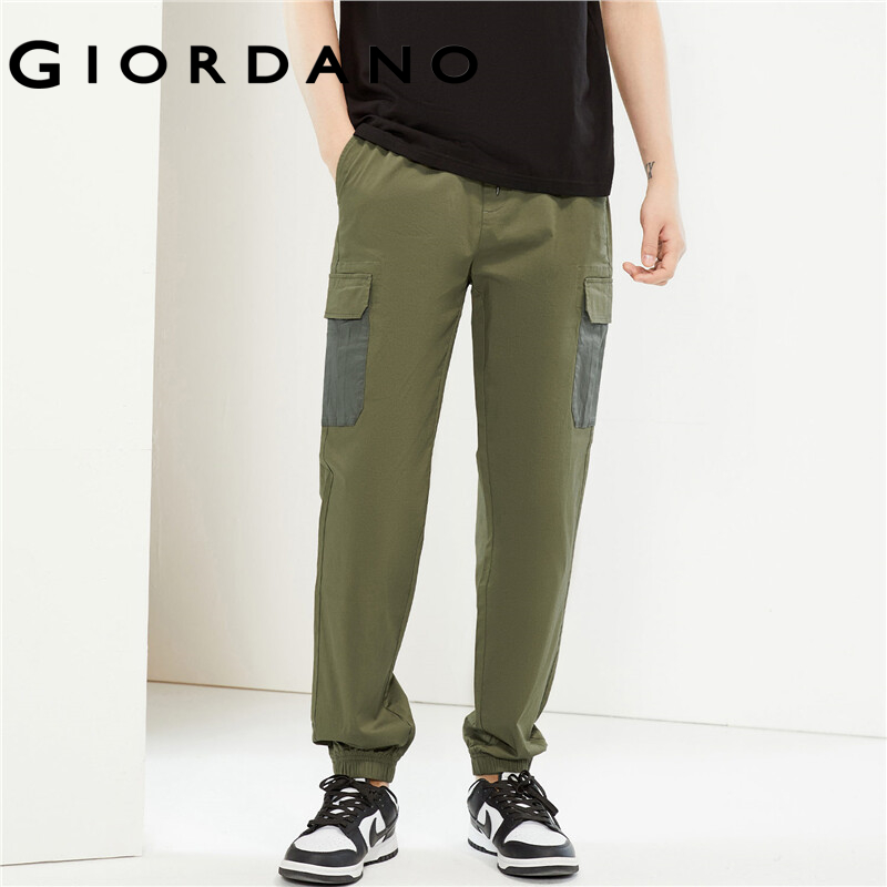 GIORDANO Men Joggers Drawstring Elastic Waist Stretchy Pants Contrasting Cargo Pockets Simple Fashion Casual Joggers 18114604