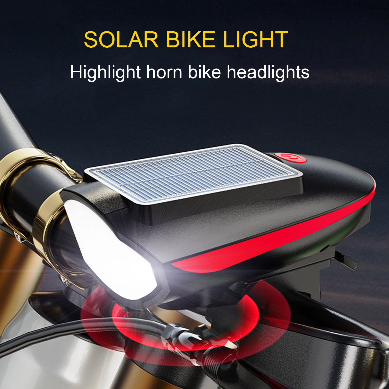 Waterproof Bike Light Bicycle Headlight High Brightness Rechargeable Bike Headlight with Horn and Solar Power Waterproof Led Bicycle Light with 3 Lighting Modes for Road Bike
