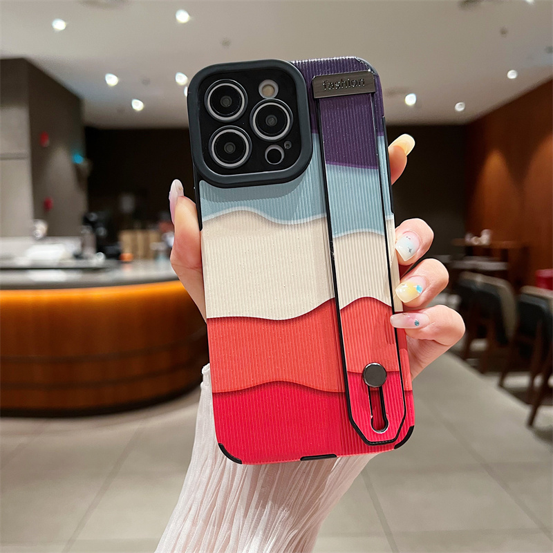 Colorful Wave Pattern Fashion Phone Case for IPhone 7 8 Plus SE 3 Shockproof Phone Case for IPhone 11 12 13 14 Pro Max Casing Leather Wristband Back Cover
