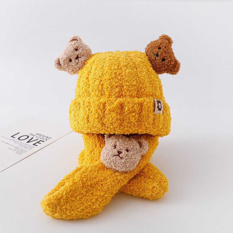 Mũ len 2 tai gấu kèm khăn jasmine baby