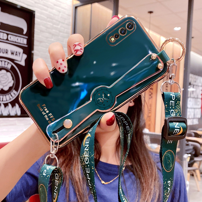 Wristband Phone Case For VIVO S1 Casing with Free long lanyard , Electroplating candy color case with camera protection Case