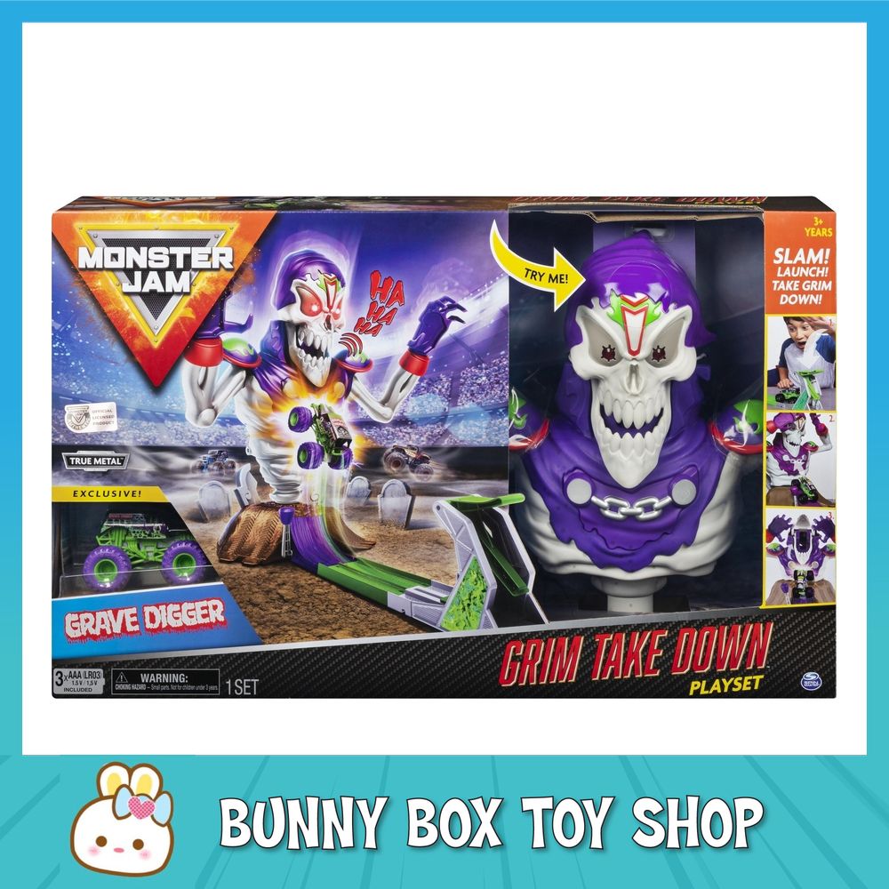 spin master monster jam grim takedown playset