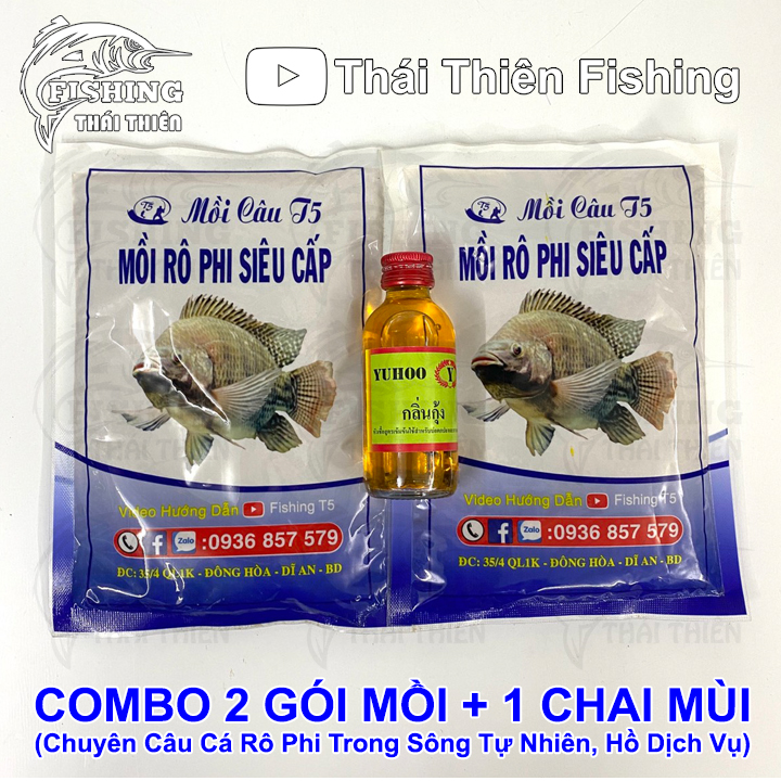 Combo 2 gói mồi câu cá rô phi siêu cấp, 1 chai tinh mùi câu cá rô phi