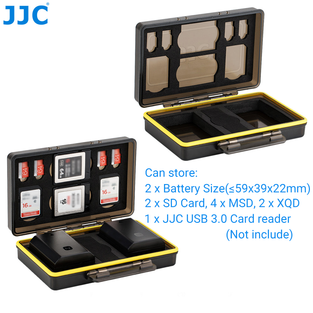 JJC Waterproof Camera Box for Fujifilm NP-W126 NP-95 Canon LP-E6 LP-E8 Sony NP-FZ100 NP-FW50 NP-BX1 Olympus BLS-5 BLN-1 Nikon EN-EL15 Have Anti-Shock Function with Memory Card Slots