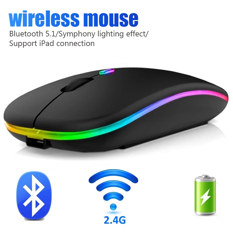 Wireless Mouse For Laptop PC Bluetooth RGB Rechargeable Mouses Wireless Computer Silent Mice LED Backlit Ergonomic Gaming Mause