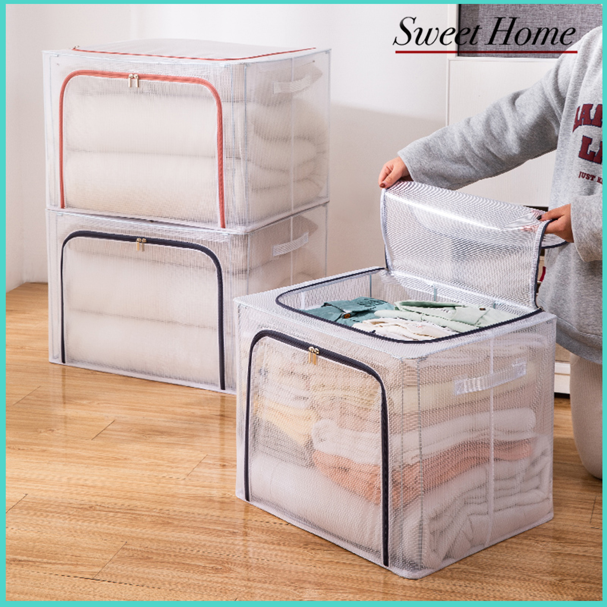 Set of 3 Foldable Storage Bags Organizers with Steel Frame - Oxford Bl –  TIPRIX.MU