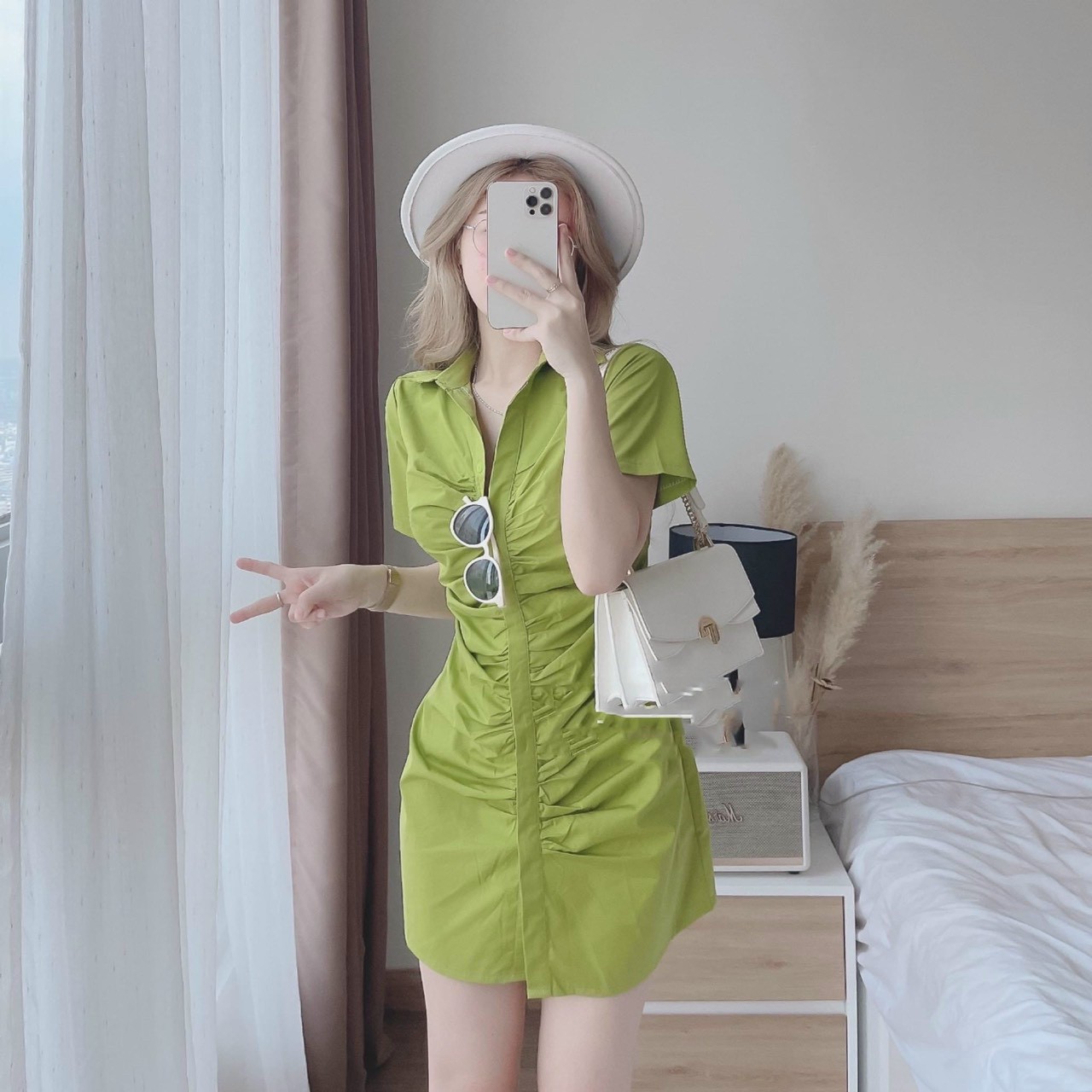 Đầm Đũi Cổ Sơ Mi Cài Nút