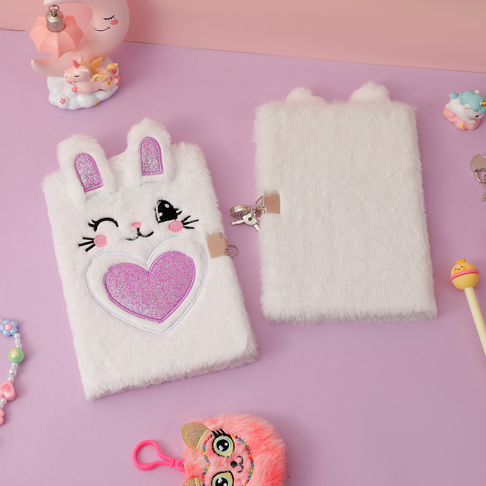 A5 Notebook With Lock Lockable Children's Notebook Cute Plush Diary Book New Kids' Notebook Cartoon Notebook With Lock