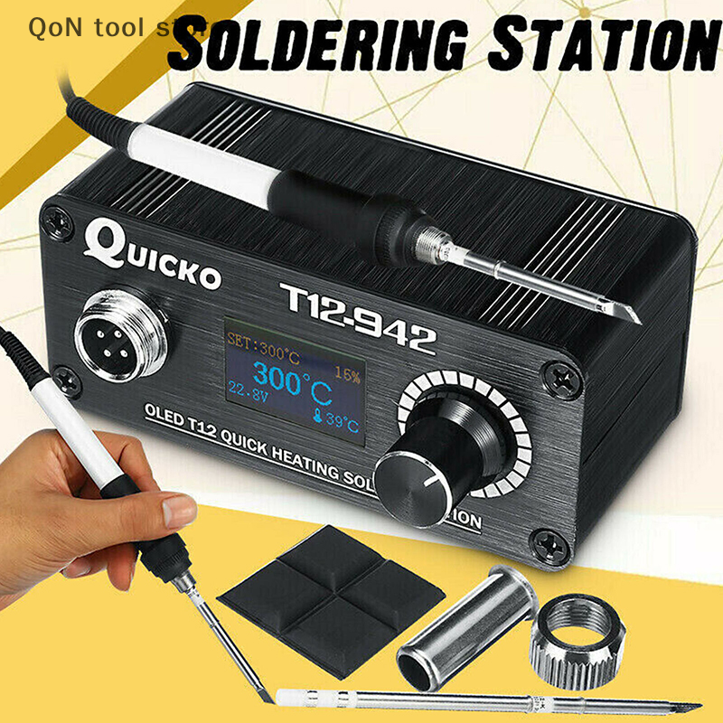 Qon tool store t12-942 trạm hàn kỹ thuật số oled mini tay cầm t12-907 + đầu t12-k
