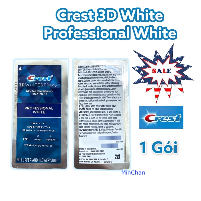 [HCM]Miếng Dán Trắng Răng Siêu mạnh Crest 3D White Professional Effects Mỹ