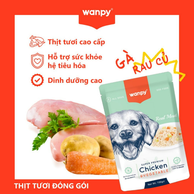 [For Dog] Pate Cho Chó Wanpy Super Premium Gói 100g - Pate Wanpy Chó Real Meat