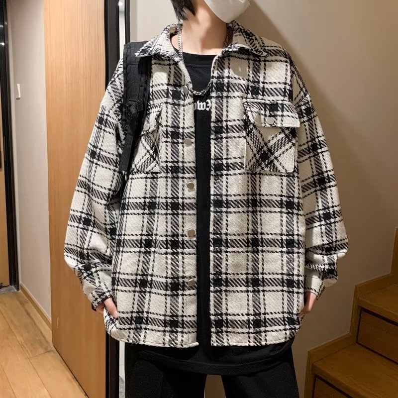 MOLAN Plaid shirt men's coat handsome loose casual shirt jacket