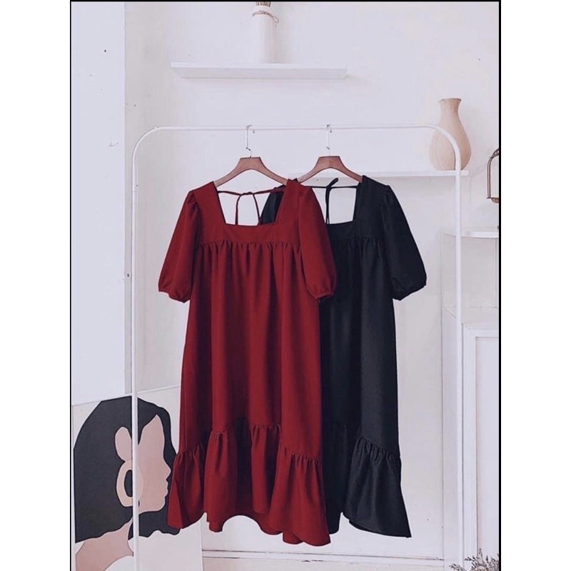 Váy bầu đuôi cá cổ vuông chất liệu đũi lụa M03
