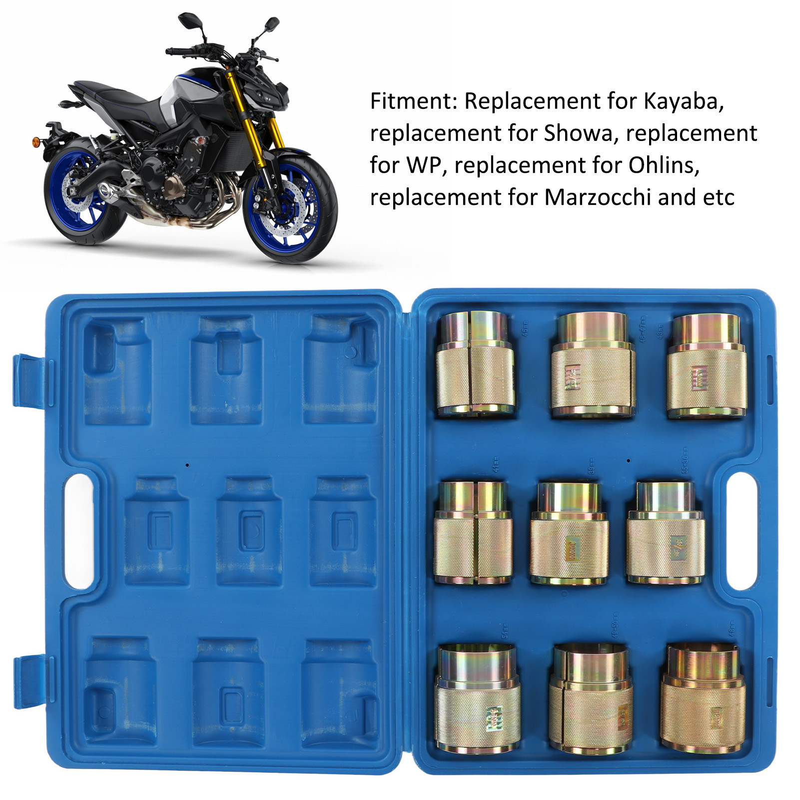 9PCS รถจักรยานยนต์ด้านหน้าส้อม Oil Seal Driver Kit 35mm‑54mm Anti Slip Knurled Grip สำหรับ