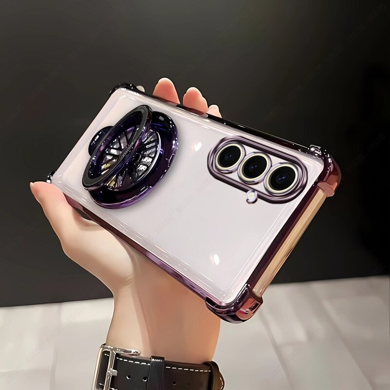 lthmy for Samsung Galaxy S24 5G clear casing thickened Four Corners drop-resistant shockproof alate fidgety spinner stand Holder soft edge plating TPU phone back cover.
