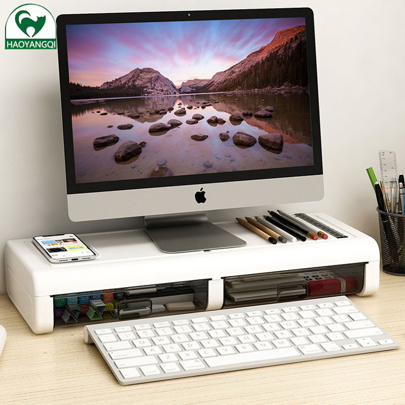 FS Desktop computer, elevated shelf, office desktop, monitor, screen base, bracket, keyboard, organize, shelf