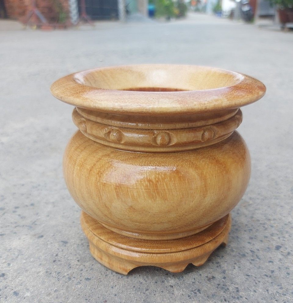 Bát nhang gỗ gỏ nguyên khối ngang 11cm
