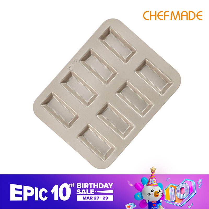 CHEFMADE 8 Cup Financier Mold Non-stick Rectangular Financier Cake Mould Gold Ferdinand Snow Cake Mold Cookies Mold WK9324