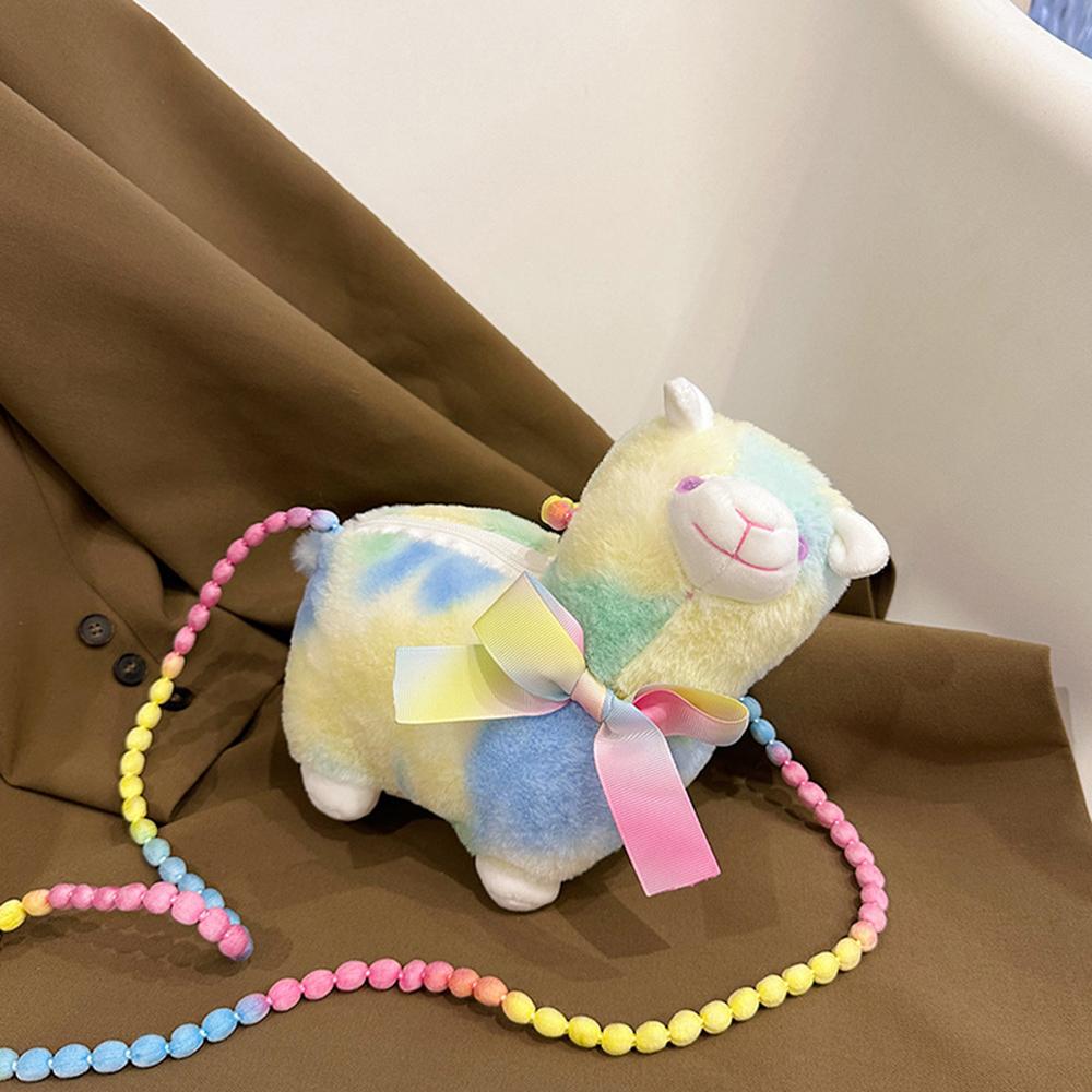 Alpaca Plush Crossbody Bag Cartoon Cute Plush Toy Soft Stuffed Animal Shoulder Bag for Kids Girls Birthday Gifts