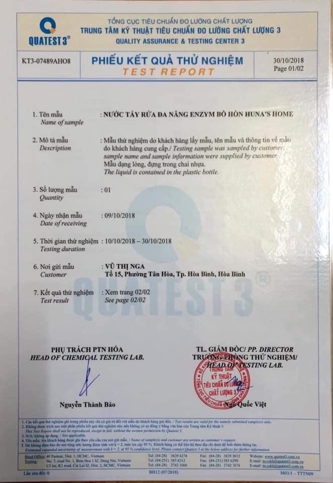 Nước rửa chén bát Enzyme bồ hòn Huna’shome can 5 lít