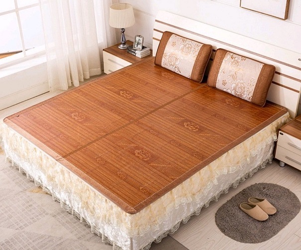 Chiếu trúc tăm nâu, chiếu trúc tăm vân gỗ, chiếu trúc gấp lụa 2 mặt kích thước 80x190cm, chiếu điều hoà nằm mùa hè mát lạnh