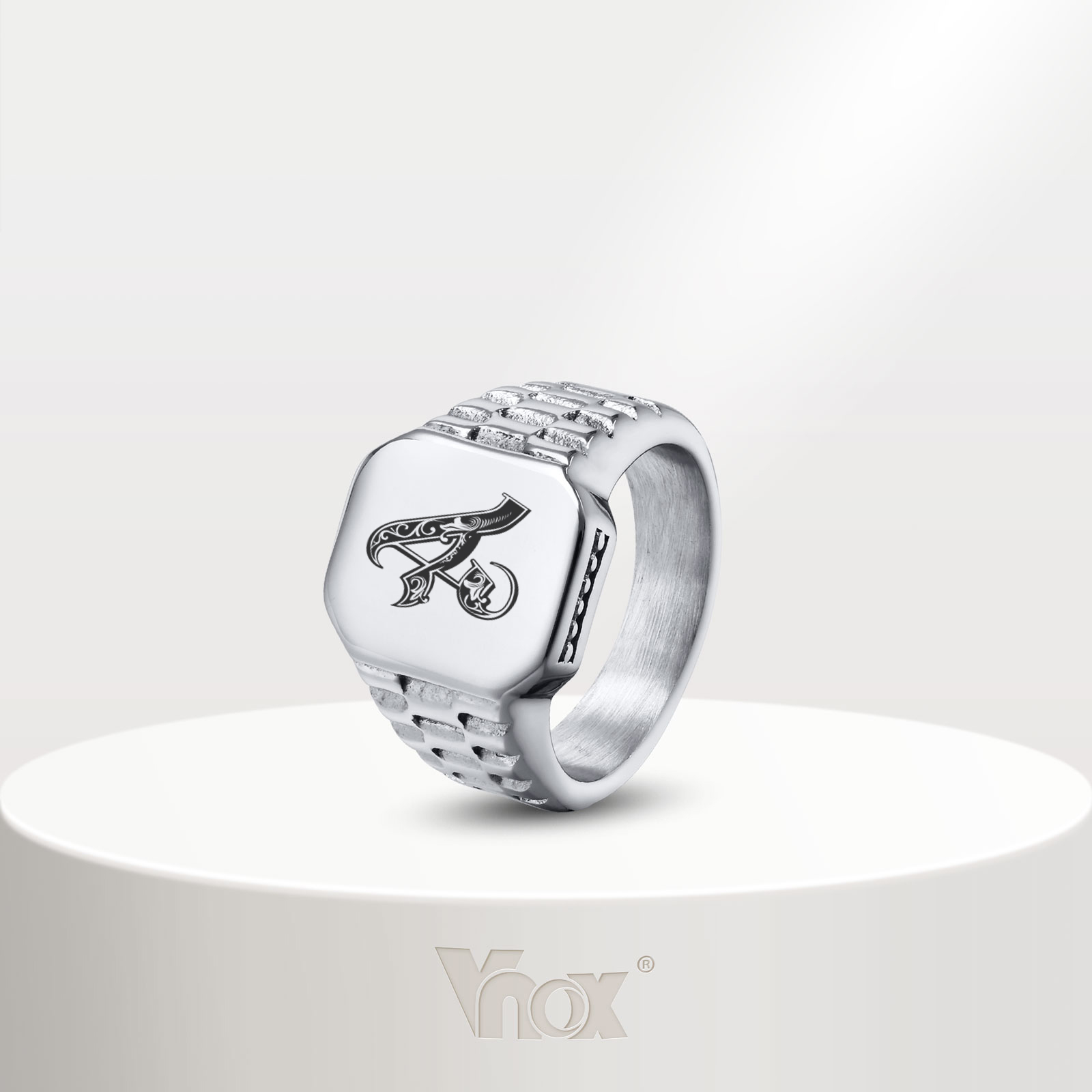 Vnox Miễn Phí Cá Nhân Khắc Tùy Chỉnh ID Tên Chữ Cái Đầu Logo Hình Ảnh Nhẫn Cho Nam Giới Chàng Trai, Thép Không Gỉ Hoàng Gia Ban Đầu Nhẫn dáng con dấu Đồ Trang Sức, Sinh Nhật Giáng Sinh Aniversary Quà Tặng Cho Anh Ta