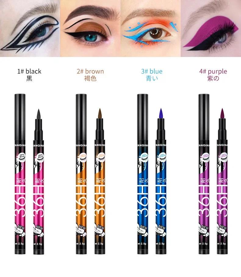 Aweisuan Hot Sale 12pcs/set YANQINA Lasting 36H Liquid Eyeliner Pencil Waterproof Black Easywear Eye Liner Pen Cosmetic wholesale makeup eyeliner. 