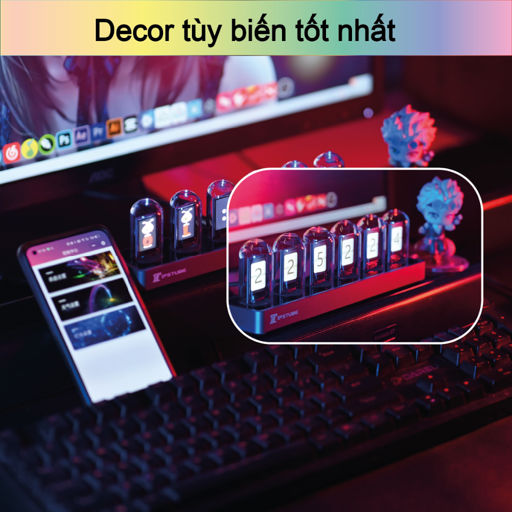 Đồng hồ led để bàn IPS Colorful LED Tube APP ( Phiên bản 2023 )