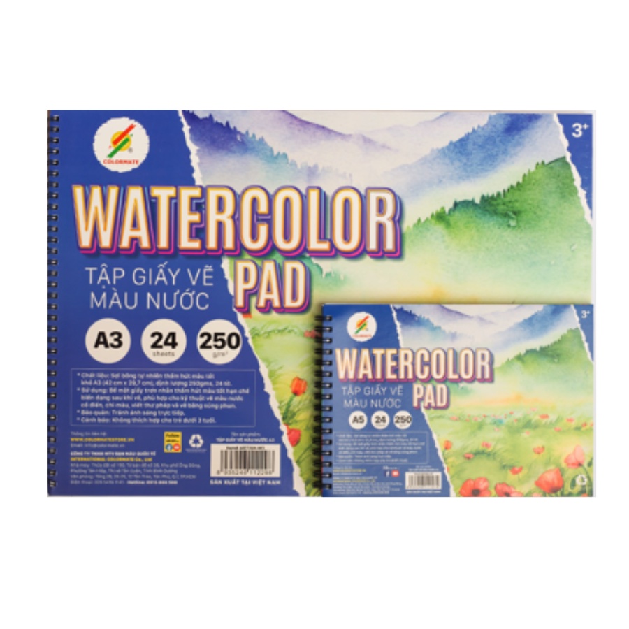 Tập giấy vẽ màu nước cao cấp khổ a3 - họa cụ colormate