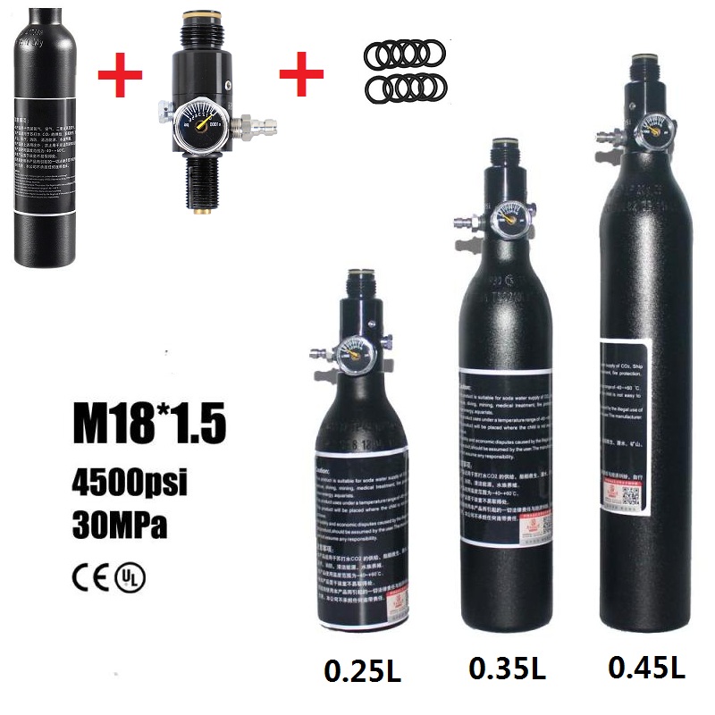 0.3L 4500psi Aluminum Tank Air Bottle w/ 1200psi Regulator For Paintball PCP 