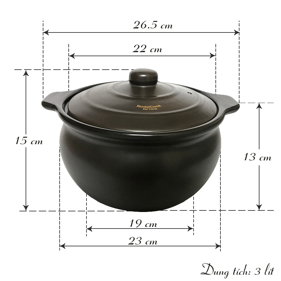 Nồi đất nấu bếp từ 3 lít Nodacook (Đen)