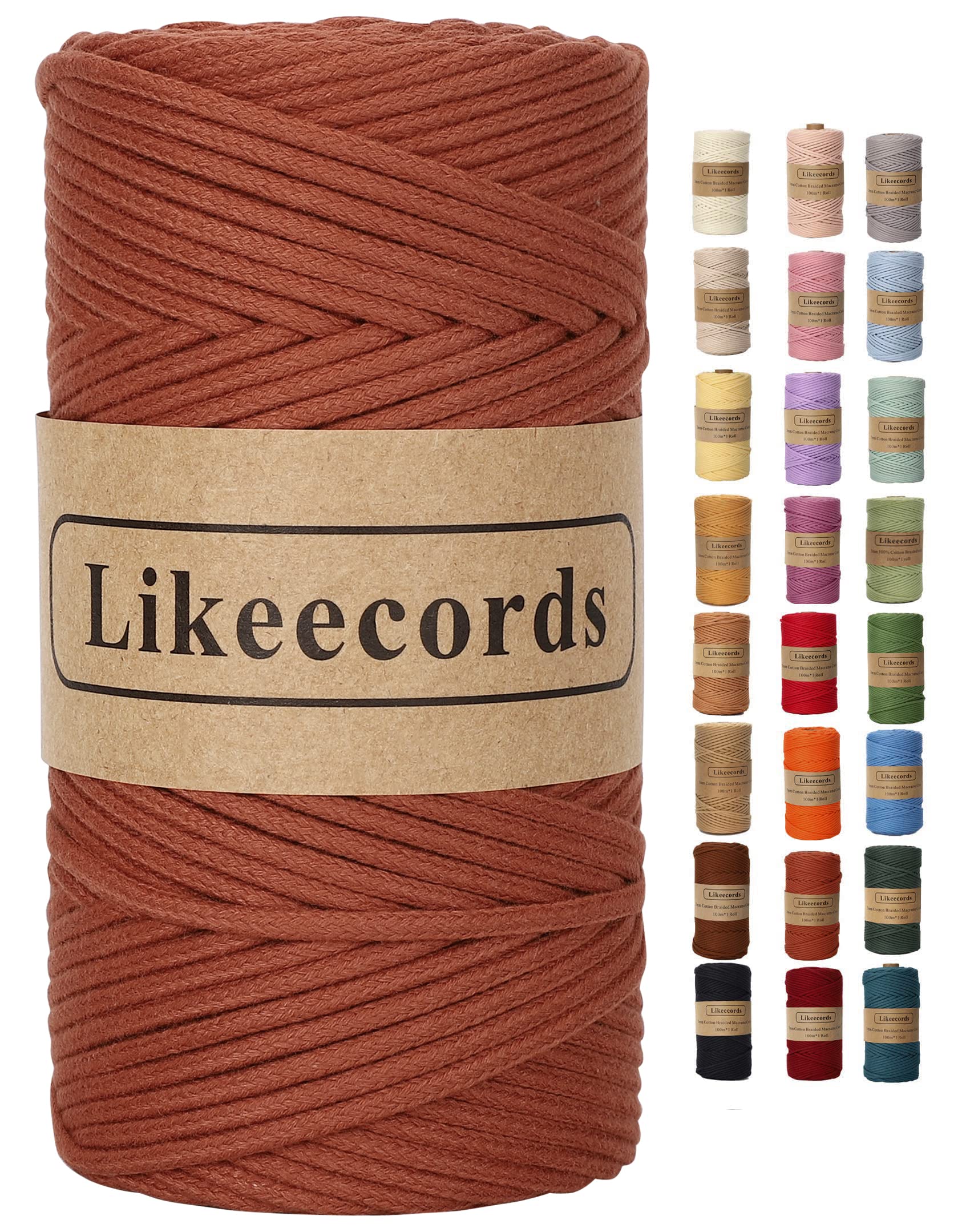 Likeecords Braided Macrame Cotton Cord 3mm x 100m,Macrame Rope