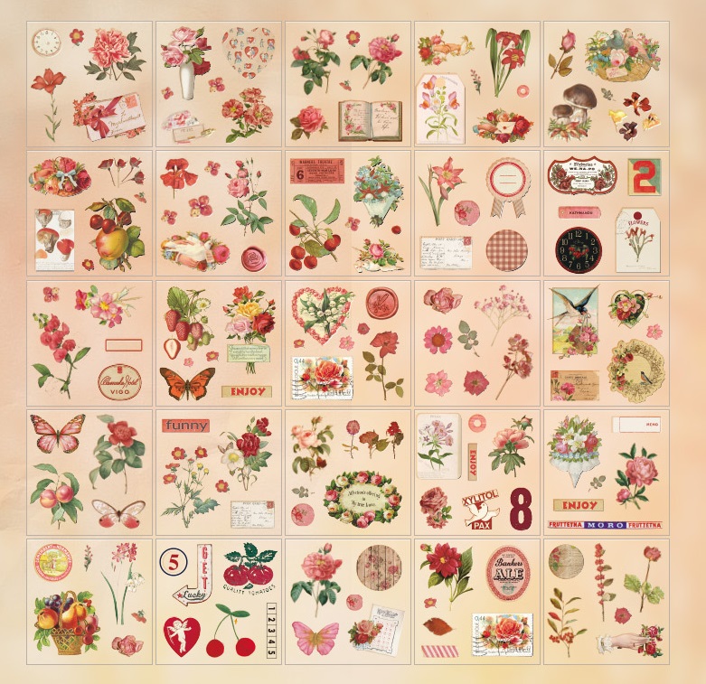 Hộp 100 tấm sticker vintage trang trí sổ