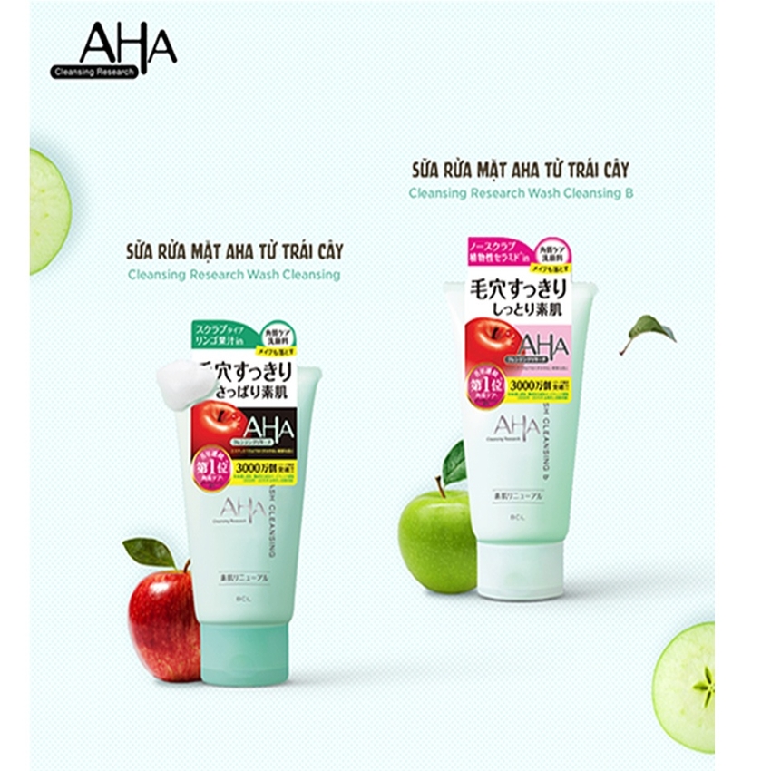 Sữa Rửa Mặt AHA Cleansing Research Wash Cleansing 120G Sữa rửa mặt 3 trong 1: Tẩy trang+Sữa rửa mặt+Tẩy da chết