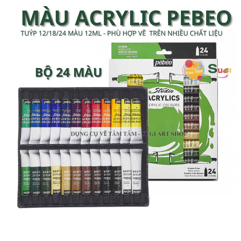 Màu acrylic Pebeo tuýp 12ml - 12mauf / 24 màu vẽ nhiều bề mặt
