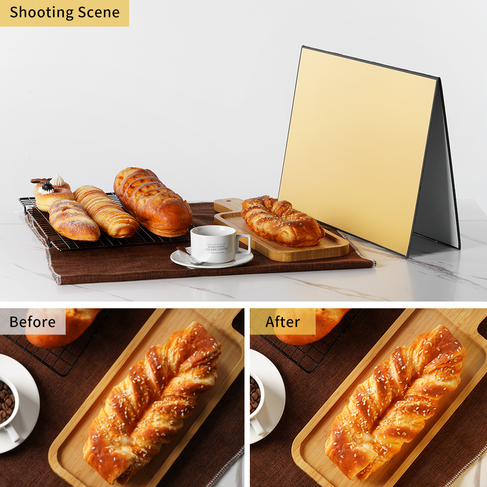 Selens Bìa Cứng Chụp Ảnh Phản Xạ Ánh Sáng 3 Trong 1 17X12 Inch, Bảng Khuếch Tán Ánh Sáng Có Thể Gập Lại Trong Studio Để Chụp Ảnh Sản Phẩm Tĩnh Vật Và Thực Phẩm-Màu Đen, Trắng Và Vàng Kim