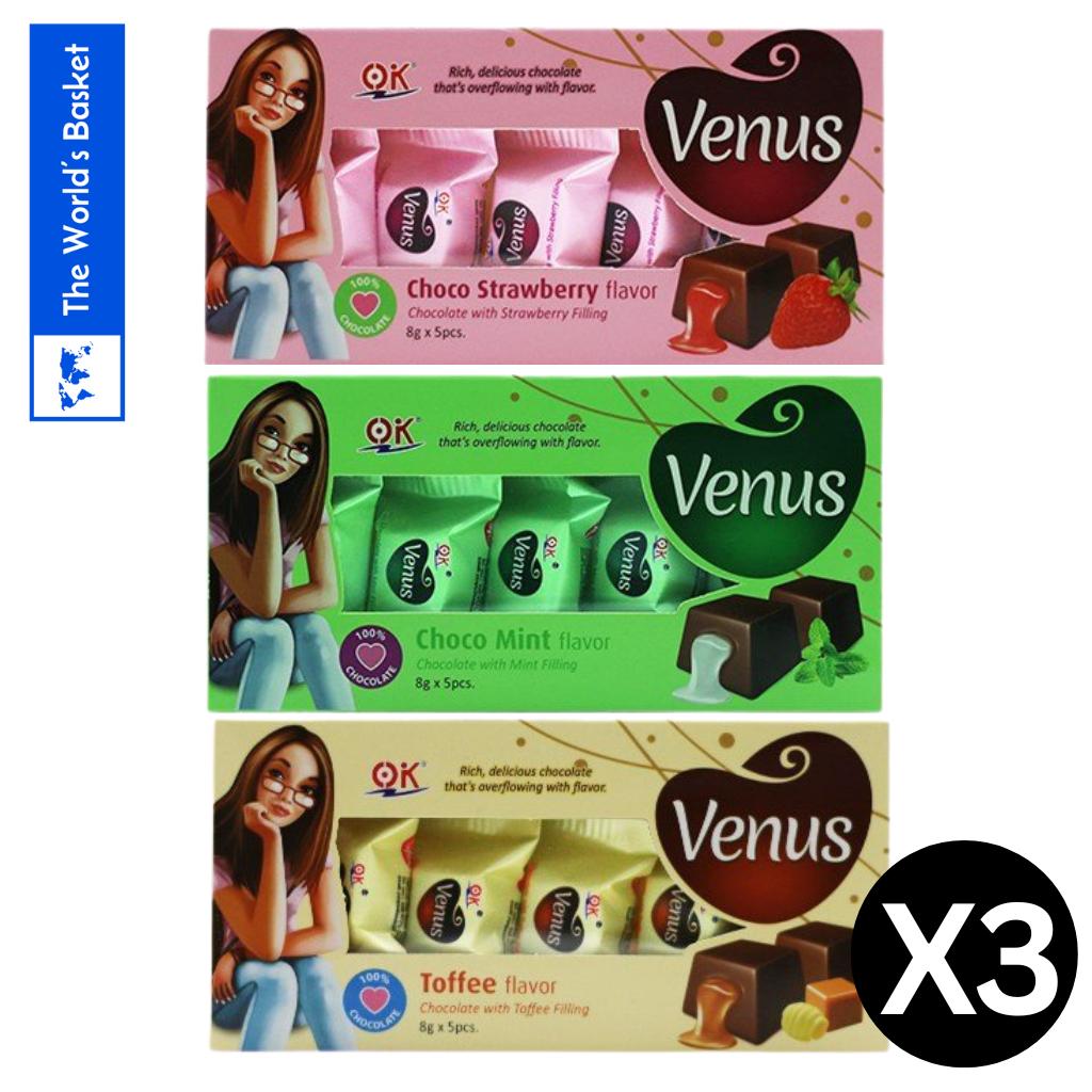 Ok Venus choco 5x8g (pack of 3) Strawberry Toffee Mint Chocolate
