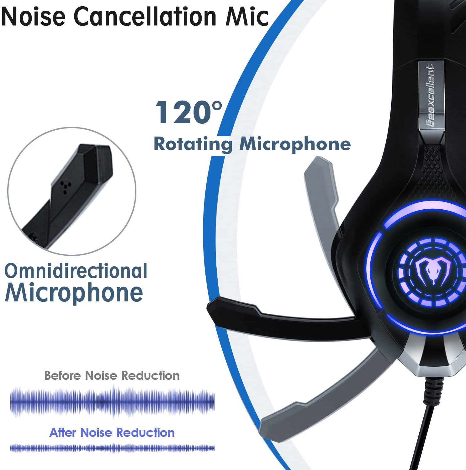 beexcellent gaming headset with noise canceling mic